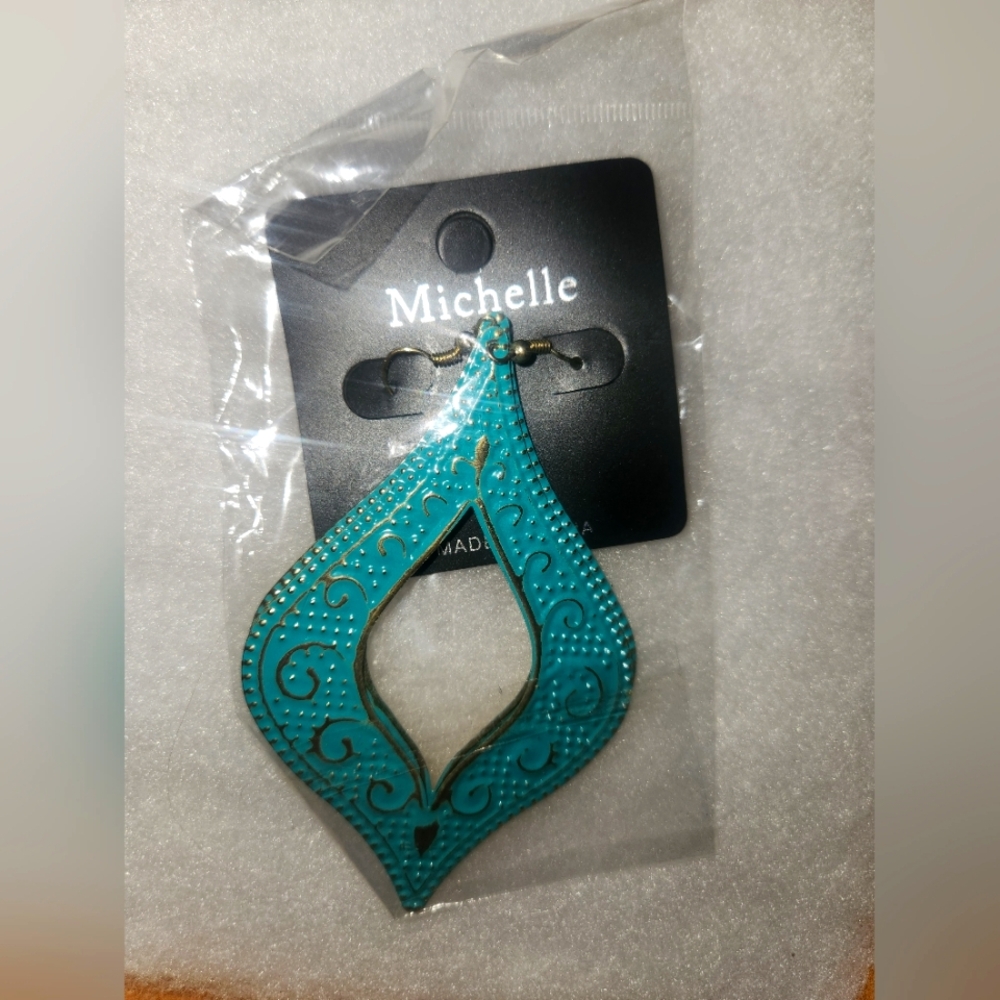 Michele Blue Teardrop Earrings with Intricate Detailing